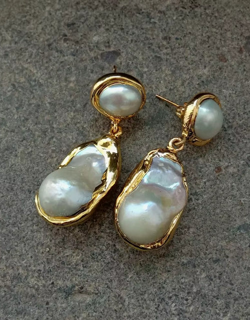 Load image into Gallery viewer, White Keshi Pearl Gold Color Plated Stud Earrings Nucleated Flameball Baroque Pearl Earrings Luxury Wedding for Women
