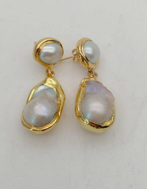 Load image into Gallery viewer, White Keshi Pearl Gold Color Plated Stud Earrings Nucleated Flameball Baroque Pearl Earrings Luxury Wedding for Women
