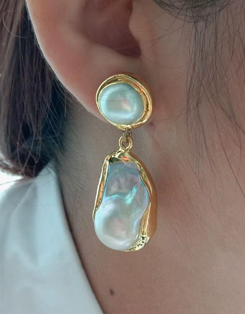 Load image into Gallery viewer, White Keshi Pearl Gold Color Plated Stud Earrings Nucleated Flameball Baroque Pearl Earrings Luxury Wedding for Women
